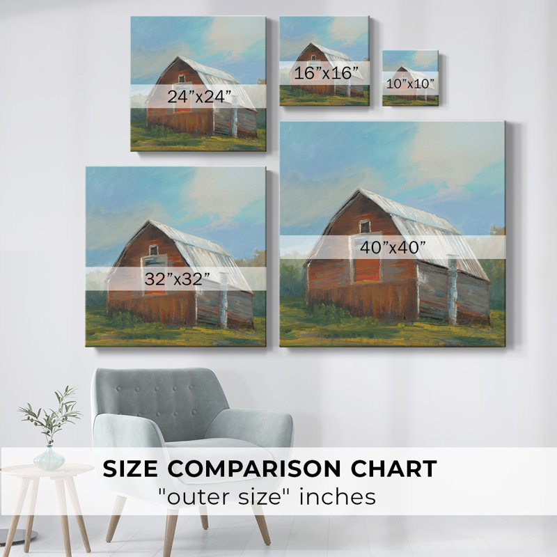 Grange rouge sur toile, H 40 po x l 40 po x P 1,5 po