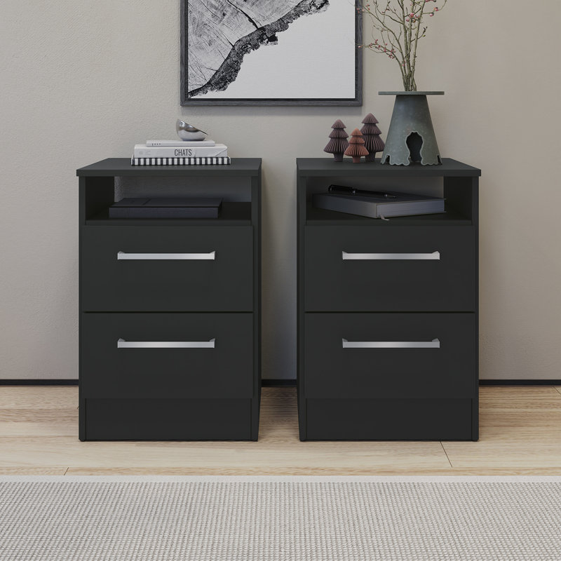Ensemble de chambre à coucher noire 4 pièces Cambridge - 2 commodes et 2 tables de chevet Cambridge