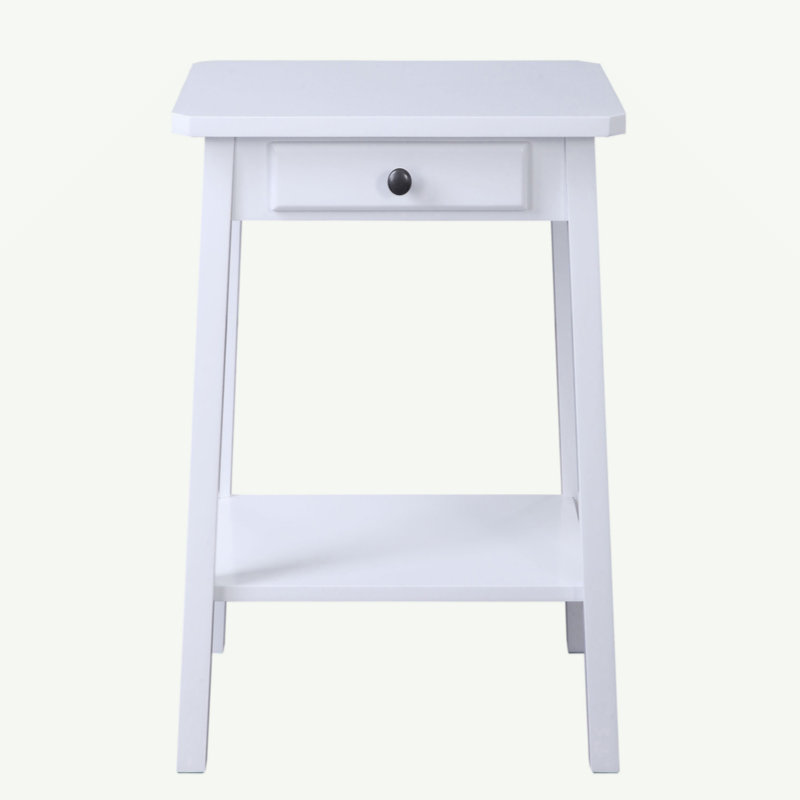 End Table with Storage,Romantic Classic Side Tabe, White