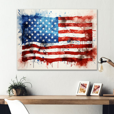 Aquarelle, drapeau américain I - drapeau États-Unis, art mural en métal