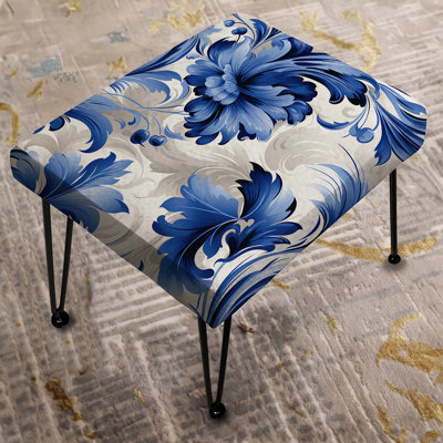 Blue Ornamental Swirls Victorian Pattern - Floral Rectangle Ottoman
