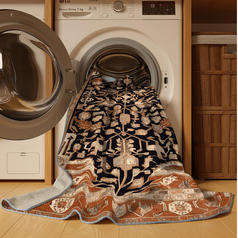 Machine Washable Turkish Brown Area Rug, Round 6'