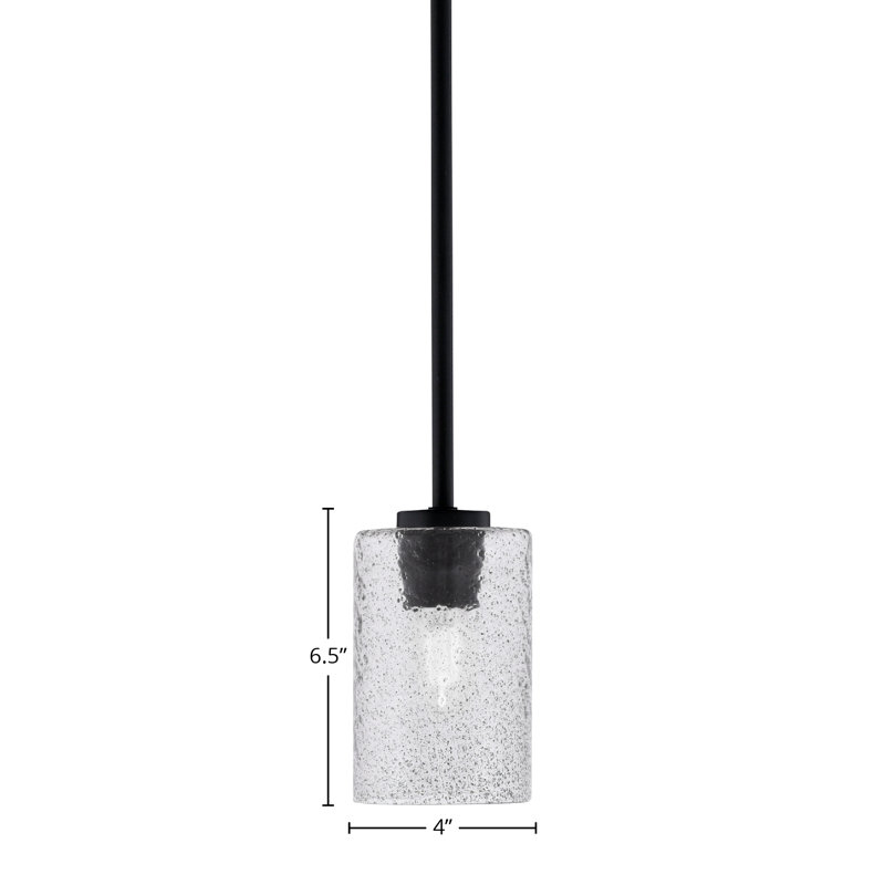 Mini-luminaire suspendu Dayberry avec verre à bulles de 4 po, Verre à bulles fumé, Noir mat