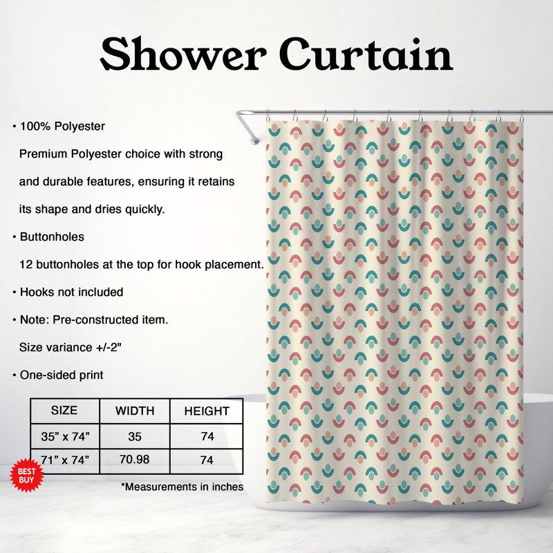 Rideau de douche standard 1 pièce, H 74 po x l 71 po