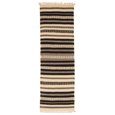 Dhiraj Black, Cream Kilim 2'1" x 6'8"