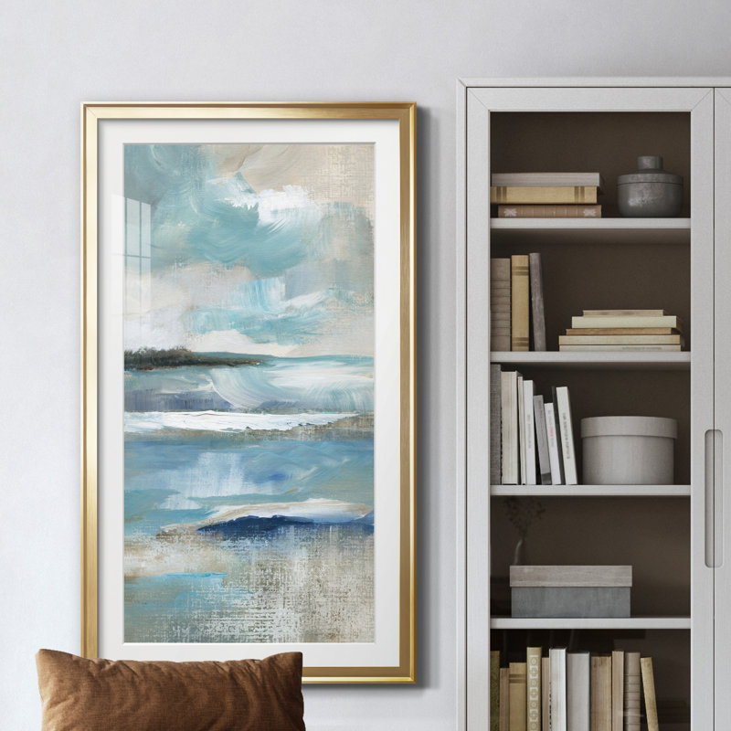 Distant Drama I - peinture encadrée, Doré, H 14,5 po x l 26,5 po x P 1,5 po