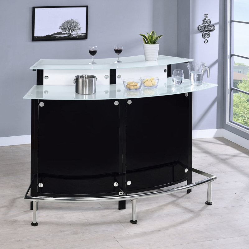 Armoire de bar noire en verre courbé pour un arrangement élégant du vin et de la verrerie dans les espaces de vie