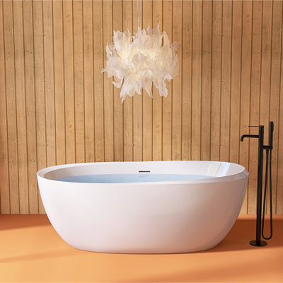 Baignoire de trempage en acrylique autoportante 67 po. X 30 po. Avec drain central en blanc brillant