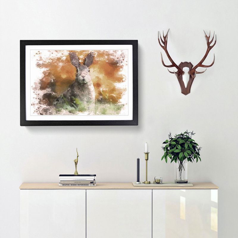 Hare in a Meadow in Abstract - Picture Frame Painting Print, Black Framed, 62cm H x 87cm W x 2cm D