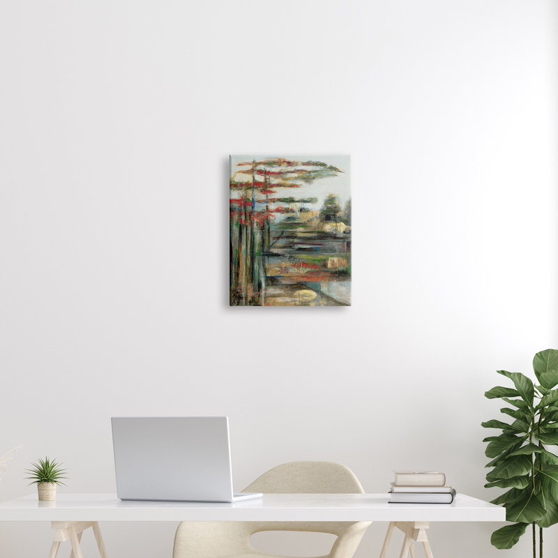 Paysage rustique de forêt, distorsion linéaire - Image, Giclée encadrée noir minuit, H 20 po x l 16 po