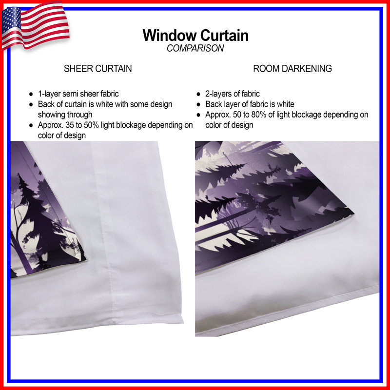 Purple Forest Silhouette Window Curtains Forest Sheer & Room Darkening - 2 Panels, 40in x 60in - 2 panels, Room Darkening