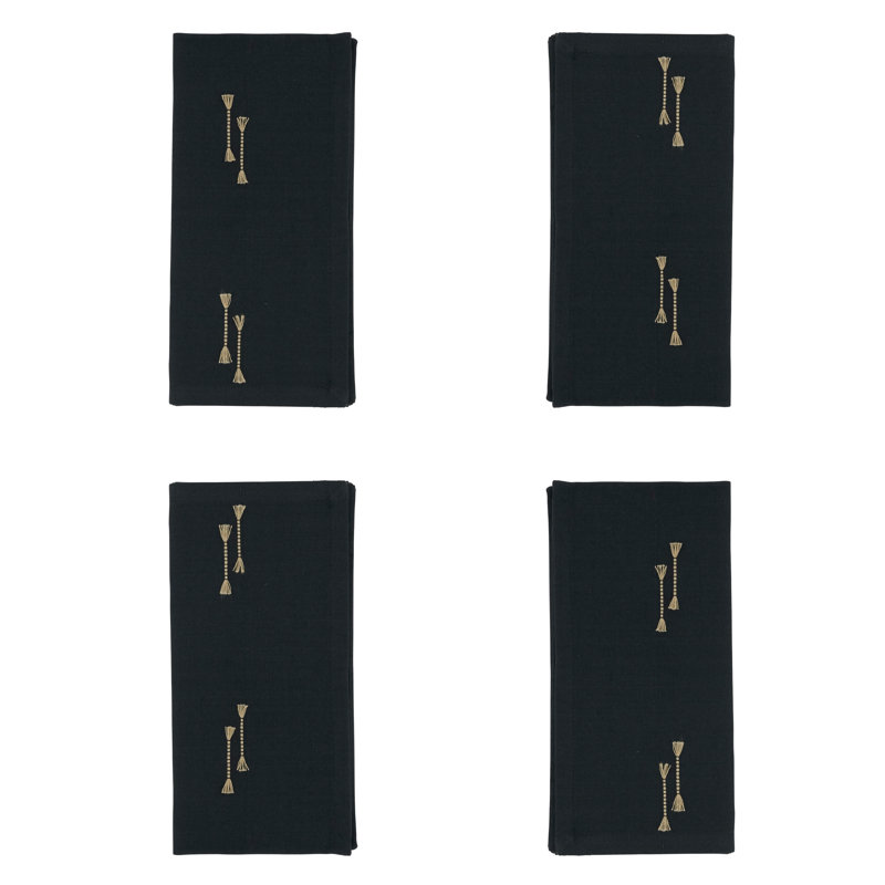 Teranishi Collection 100% Cotton No Pattern Square Napkin, Black