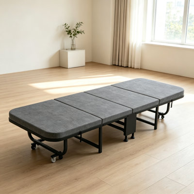 Lit escamotable à 4 sections avec matelas, lit d'invité portable avec roulettes pivotantes verrouillables