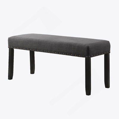 Fabric Dining Bench With Nailhead Trim, Grey