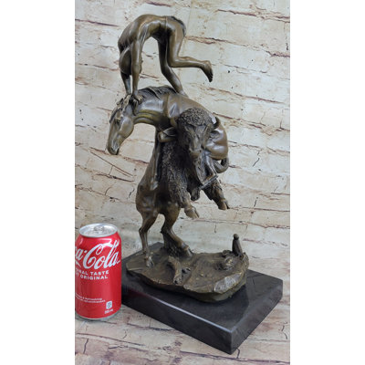 Tellford Bronze Sculpture Statue of Native American Indian Man Jumping over Buffalo & Horse