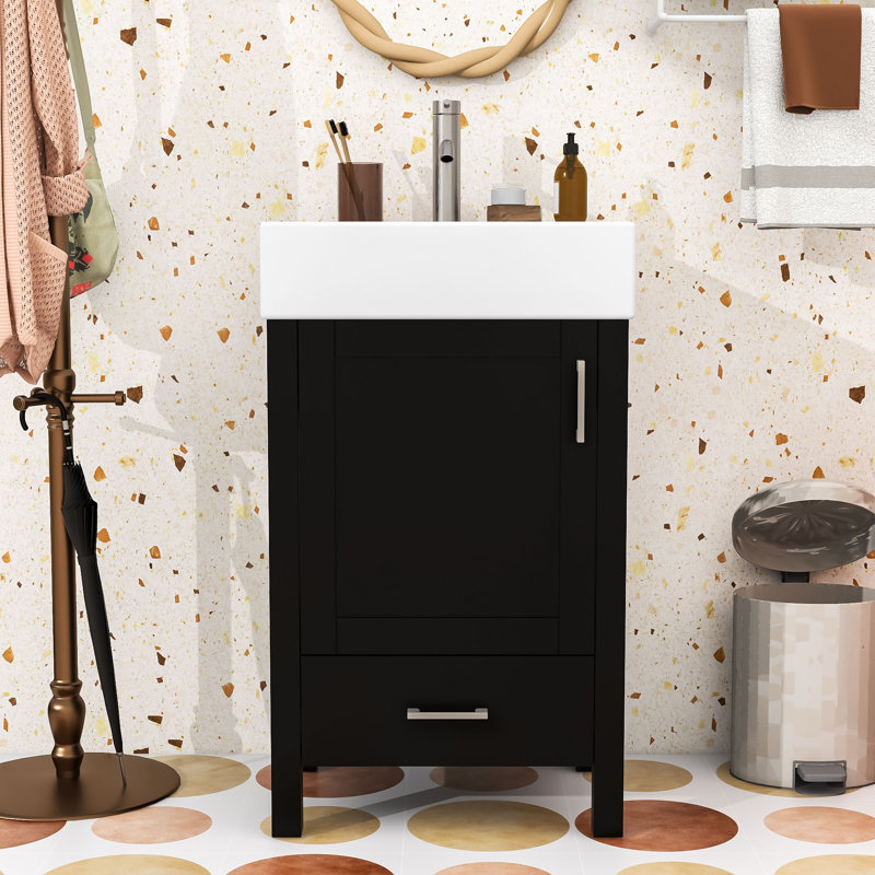 Meuble-lavabo autoportant moderne avec rangement spacieux, finition peinte durable, Noir / blanc