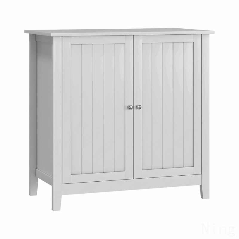 Armoire de rangement autoportante de style moderne Mid-Century, double porte avec boutons argentés