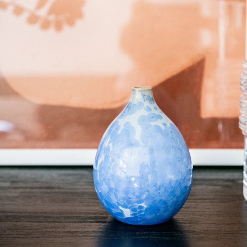 Crystalline Handmade Stoneware Table Vase, Cobalt