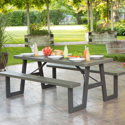 Rectangular Foldable Outdoor Picnic Table Umbrella Hole , 72 " W 30 " D