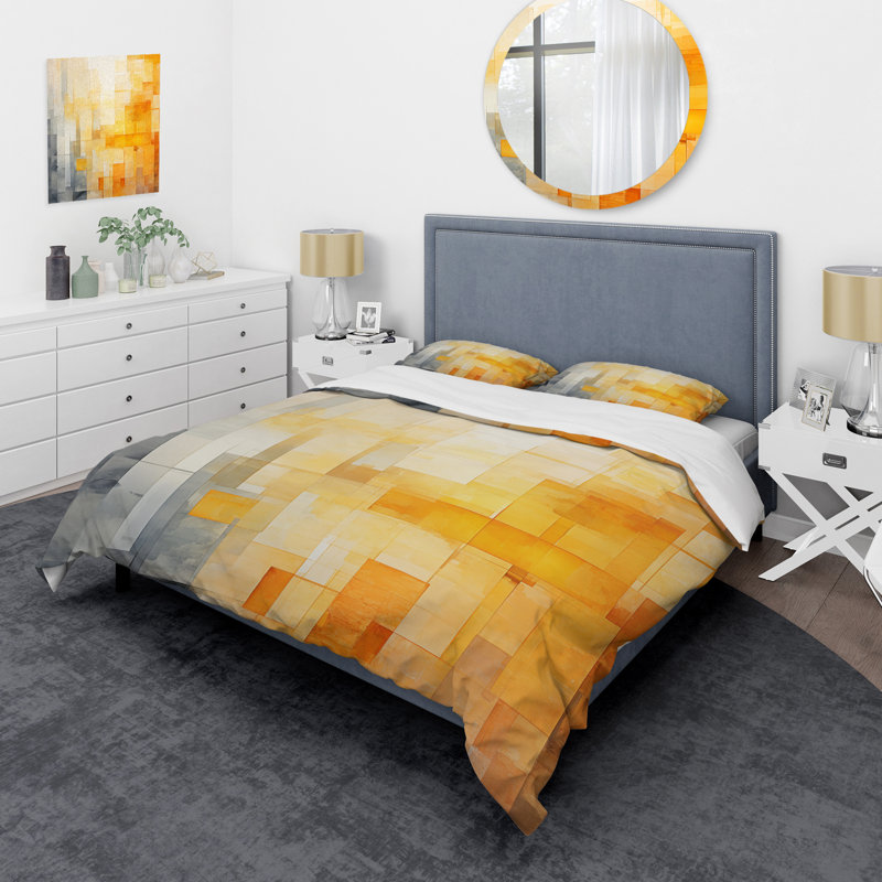Ensemble de housse de couette jaune à panneaux solaires jaunes - Collages abstraits, Housse de couette pour très grand lit