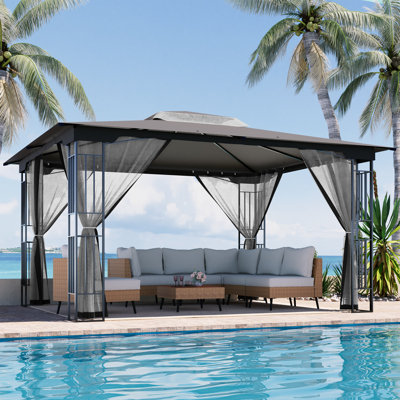 13'x11' Double-Roof Patio Gazebo with Mosquito Netting,Heavy Duty Gazebos Shelter Party Tent