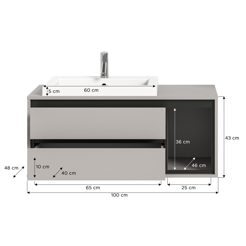 Payeton 100mm Single Bathroom Vanity with Drop In Basin