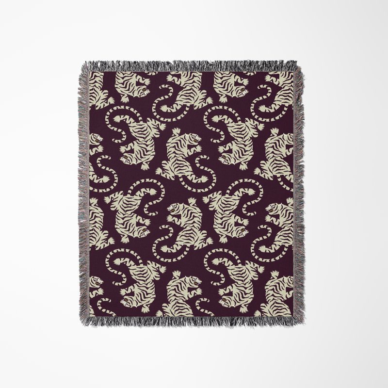 Jeté en mélange de coton Leonard Tiger, Pourpre / Blanc cassé, L 70 po x l 50 po