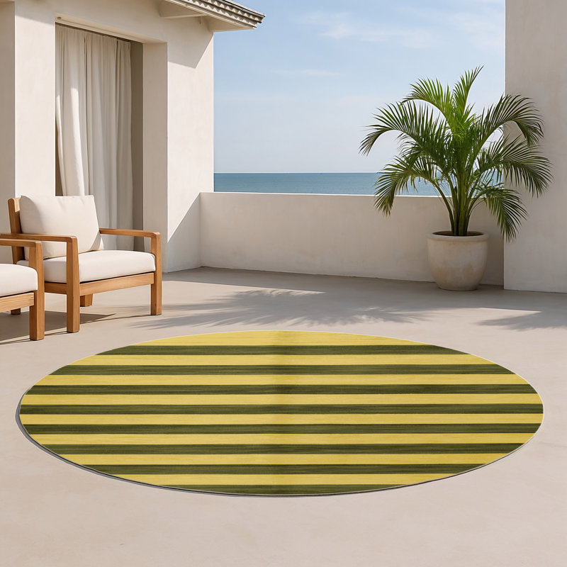 Tapis intérieur / extérieur brun HorizontalStripes, Rond 5 pi