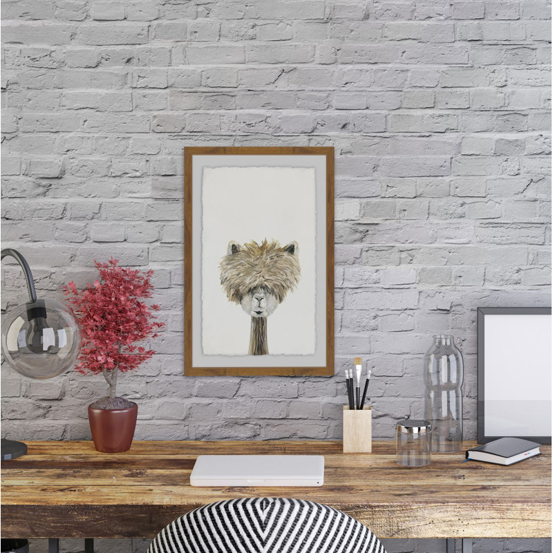 «Haired Llama», reproduction encadrée, H 18 po x l 12 po x P 1,5 po, Tapis à bords frangés