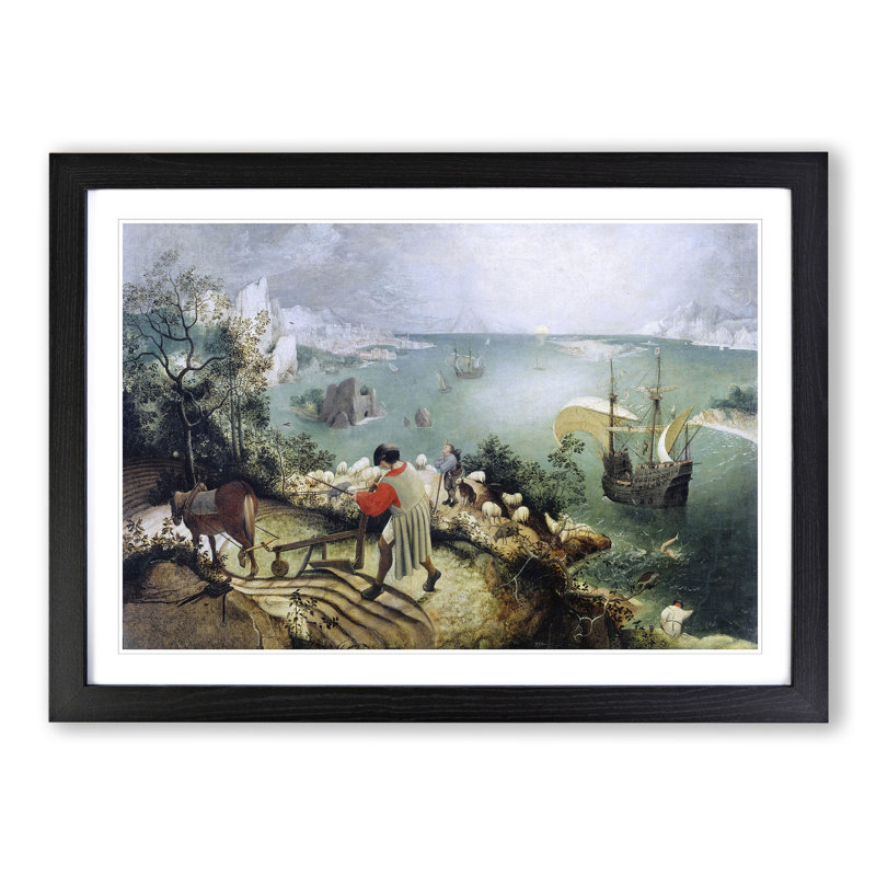 The Fall of Icarus by Pieter Bruegel the Elder - Picture Frame Painting on MDF, 36cm H x 48cm W x 2cm D, Black