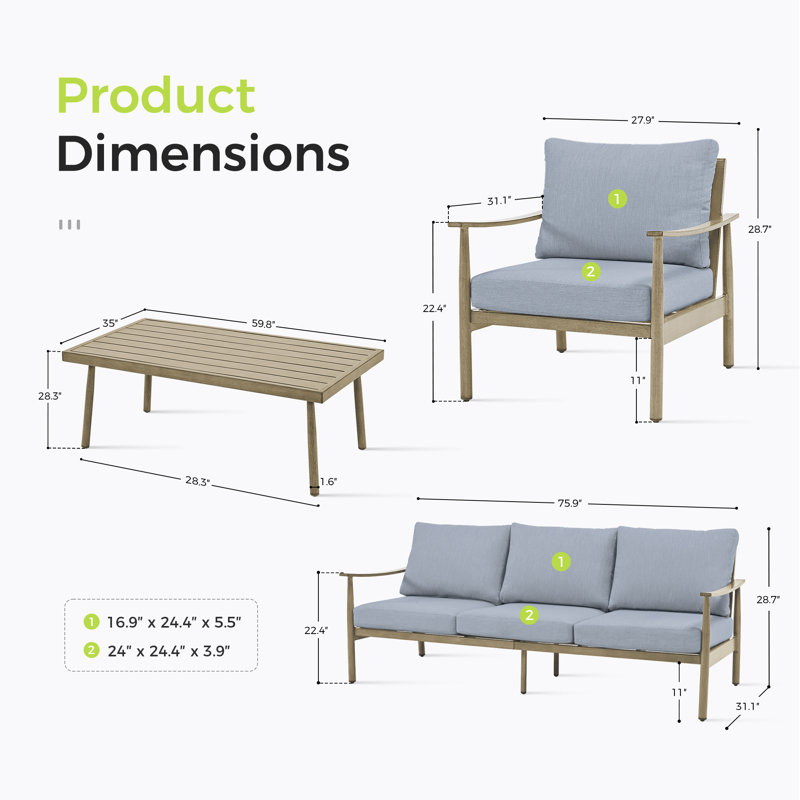 Mariene 4 - Person Patio Conversation Set with Cushions, Blue, Brown