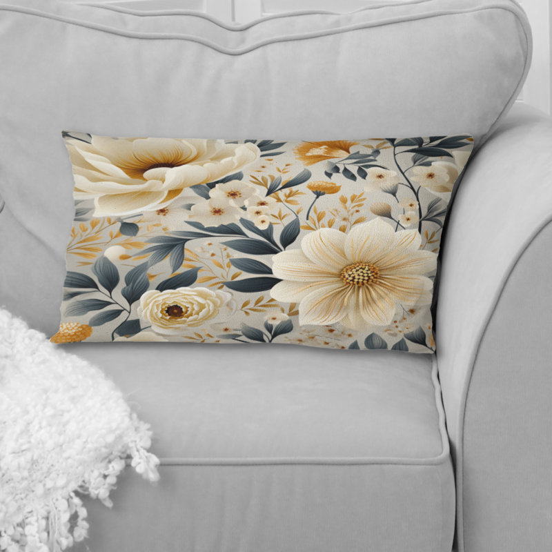 Neutrals Beige Flowers Boho Pattern - Floral Polyester Pillow