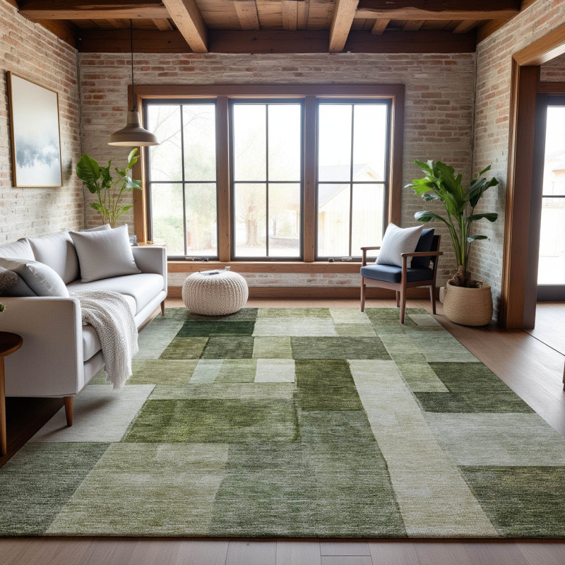 Premium Machine Washable Lyndhurst AMF1190 Squares Rug, Rectangle 3 pi x 5 pi