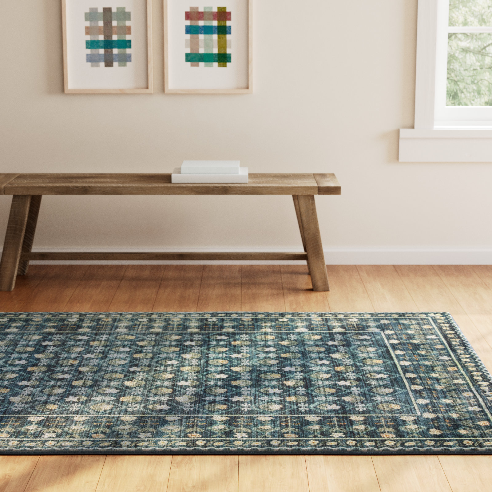 Rifle Paper Co. x Loloi Eden EDE-03 Lattice Indigo Rug feat. CloudPile, Rectangle 3'6" x 5'6"