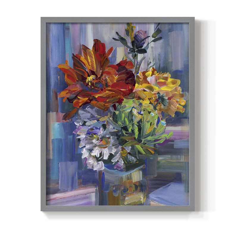 Reproduction encadrée Modern Bouquet - bois massif, Gris, H 15 po x l 12 po