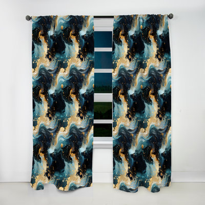 Gold And Teal Galactic Marble Dream - Glam Velvet Curtain - Room Darkening - 1 Panel