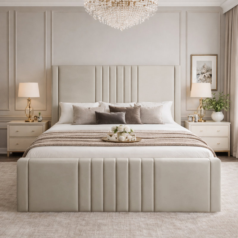 Haisley Upholstered Storage Bed Frame, Double (4'6), Coffee