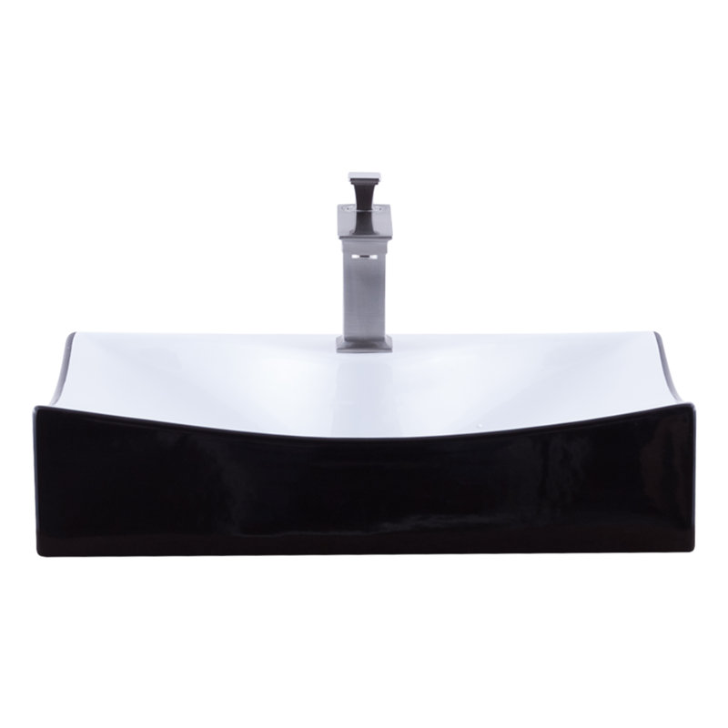 Novatto 15.75'' Glossy Black Ceramic Rectangular Bathroom Sink with Faucet