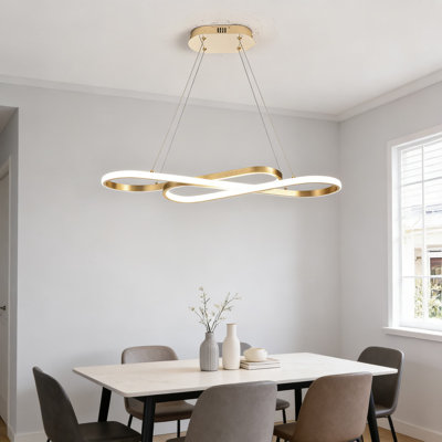 Luminaire suspendu moderne à DEL à intensité réglable avec hauteur réglable et télécommande, îlot de cuisine doré brossé pour salle à manger et salon