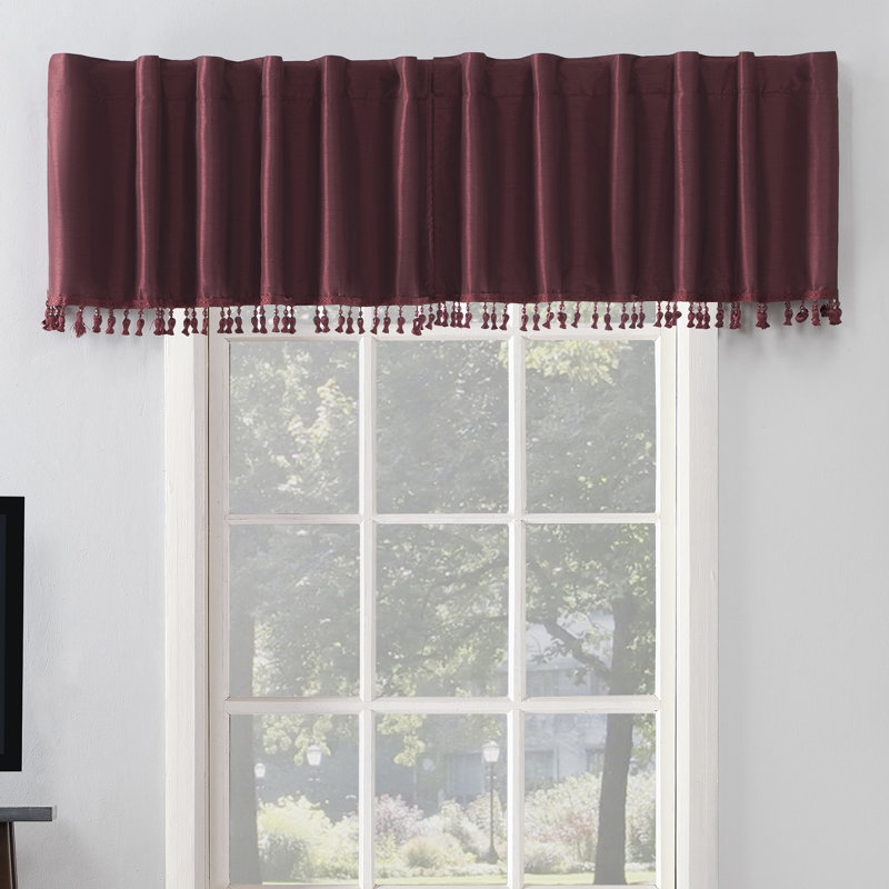 Bordeaux Red Faux Silk Blackout Valance with Beaded Tassels