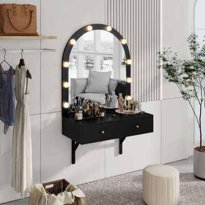 Meuble-lavabo mural flottant avec miroir DEL et 3 lumières colorées