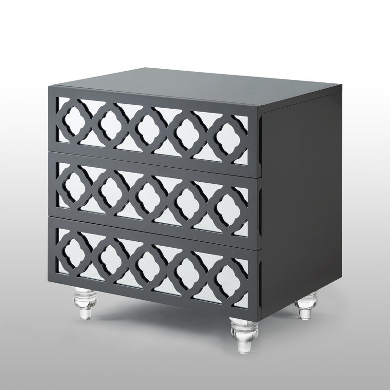 Jameir Lacquer Finish Lucite Leg Side Table/Accent Table/Nightstand, Dark Grey