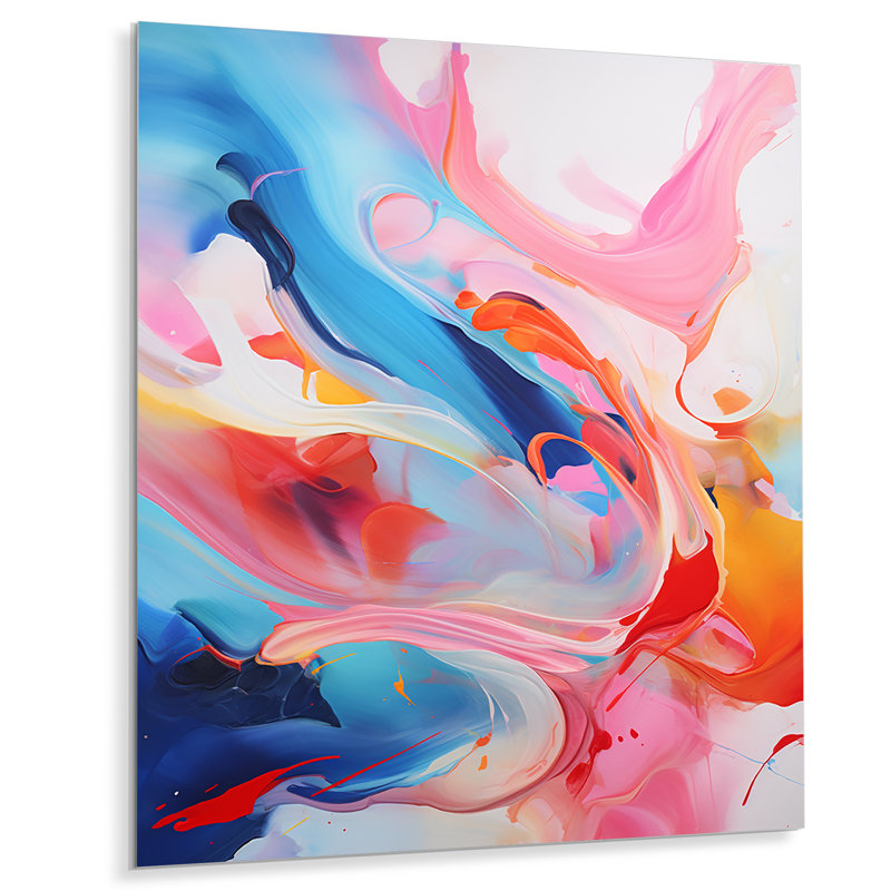 «Blue An Pink Paint Storm II», art mural abstrait à l'encre liquide, H 20 po x l 12 po x P 1 po