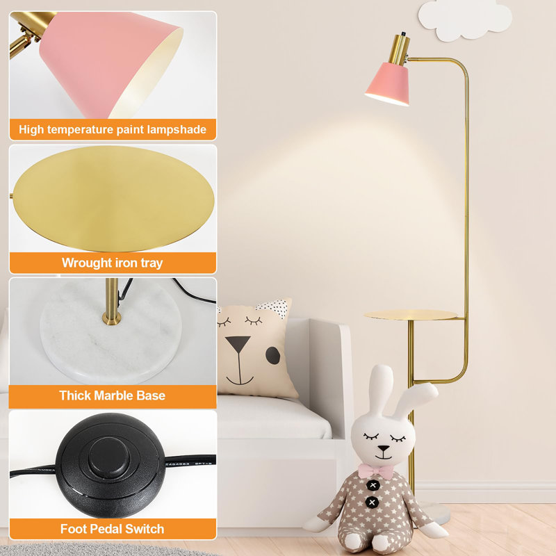 Lampe sur pied moderne avec table, 64.5", Rose, Rose