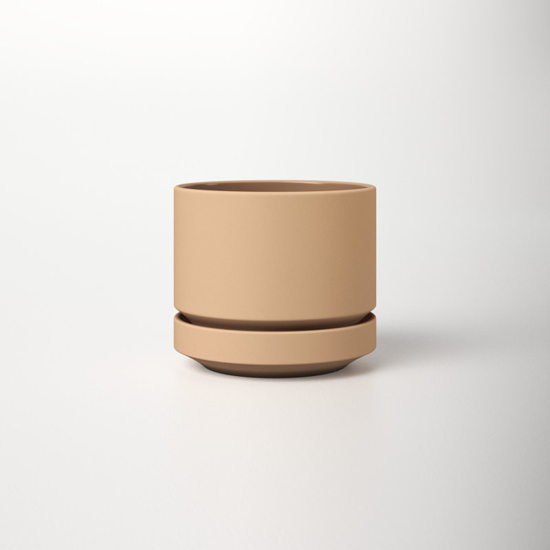 Byer Handmade Ceramic Pot Planter, Oatmeal, 4.25" H x 5" W x 5" D
