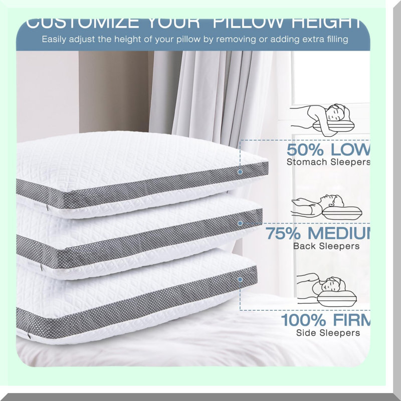 CoolDream Adjustable Memory Foam Bed Pillow - Queen Size - Cooling Circular Knit Cover - Shredded Foam for Side, Back, Stomach Sleepers - Pack of 1