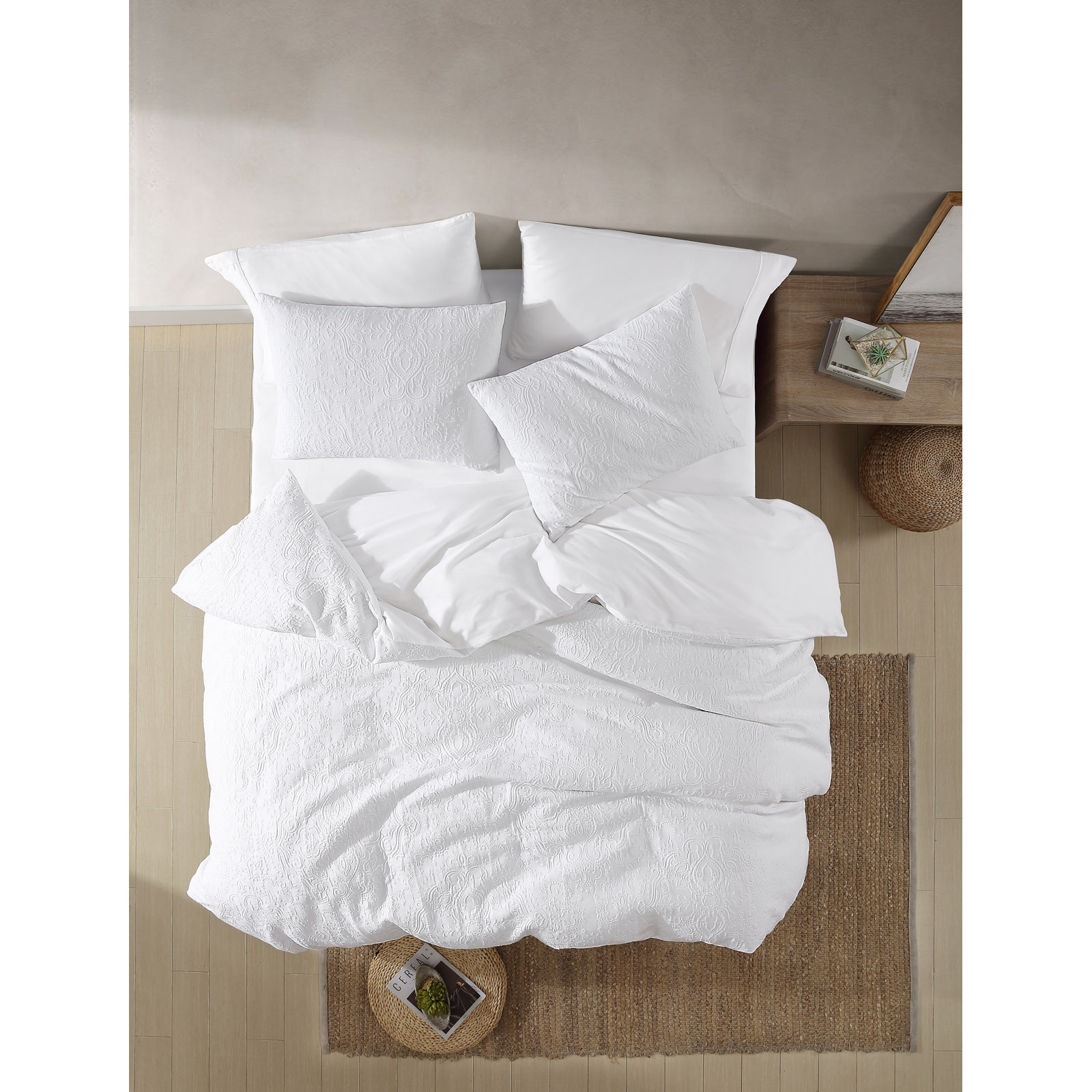 Melody Matelassé 3 pc Set White, King Duvet Cover + 2 King Pillowcases