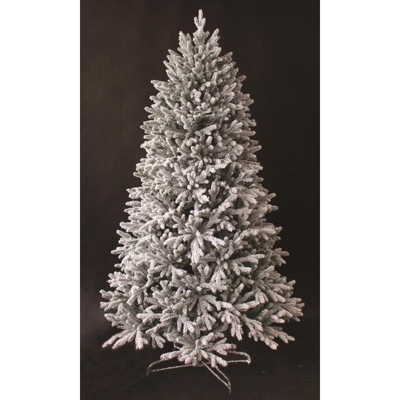 Frosted Snow Flocked Green Oregon Pine Artificial Christmas Tree with Hinged Branches, 7 ft.
