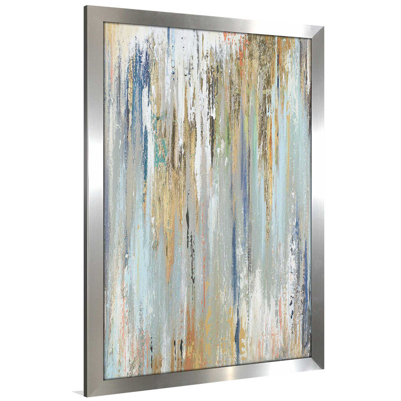 " Blue Gold Illusion " Painting Print, 21.5" W x 27.5" H, Silver Framed