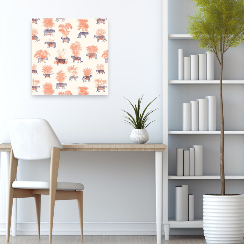 Tropical Felines Pattern Contemporary Wall Art Print 1 Piece Wrapped Canvas Wall Art, 60.96cm H x 60.96cm W